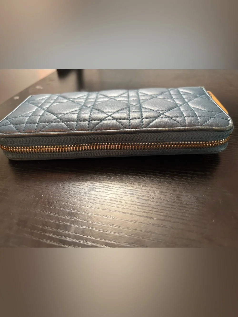 Authentic Christian Dior Lady Dior Voyageur Wallet Cloud Blue/Celeste Cannage